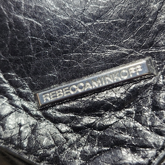 Heart Shaped Black Leather Silver Chain Rebecca Minkoff Designer Crossbody Bag - Picture 5 of 8